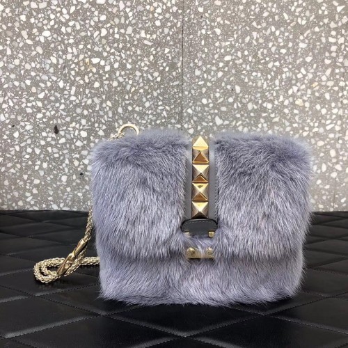 Valentino Rockstud Fur Bag 21cm gray 